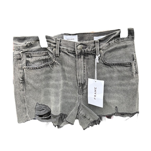 FRAME Le Bridgette High Waist Raw Edge Cutoff Denim Short 29 NEW no Tags Grey - Picture 8 of 9
